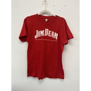 Vintage Jim Beam Shirt MensMedium Red Bourbon Whiskey Promo Tee Graphic 80s 90s